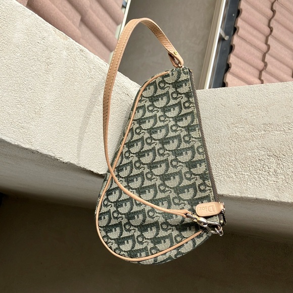 Dior Handbags - VINTAGE CHRISTIAN DIOR KHAKI TROTTER MINI SADDLE BAG